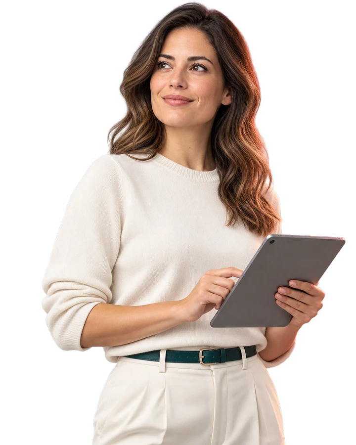 Profesional utilizando una tablet para explorar soluciones digitales con inteligencia artificial